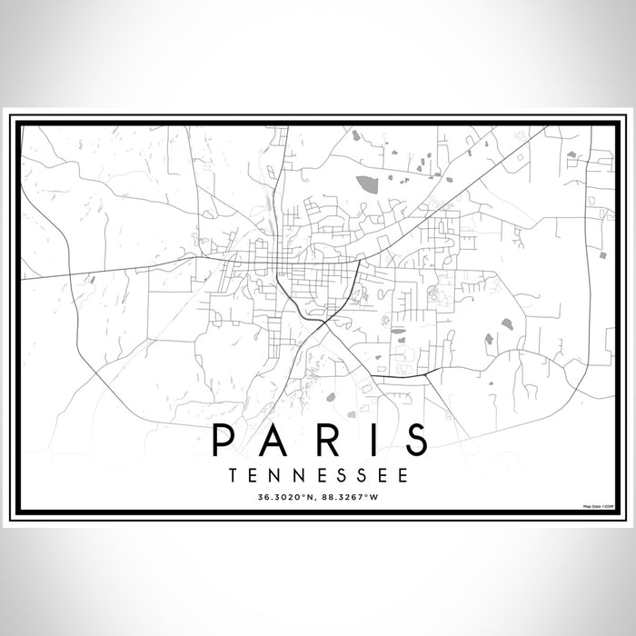 Paris Tennessee Map Print Landscape Orientation in Classic Style With Shaded Background