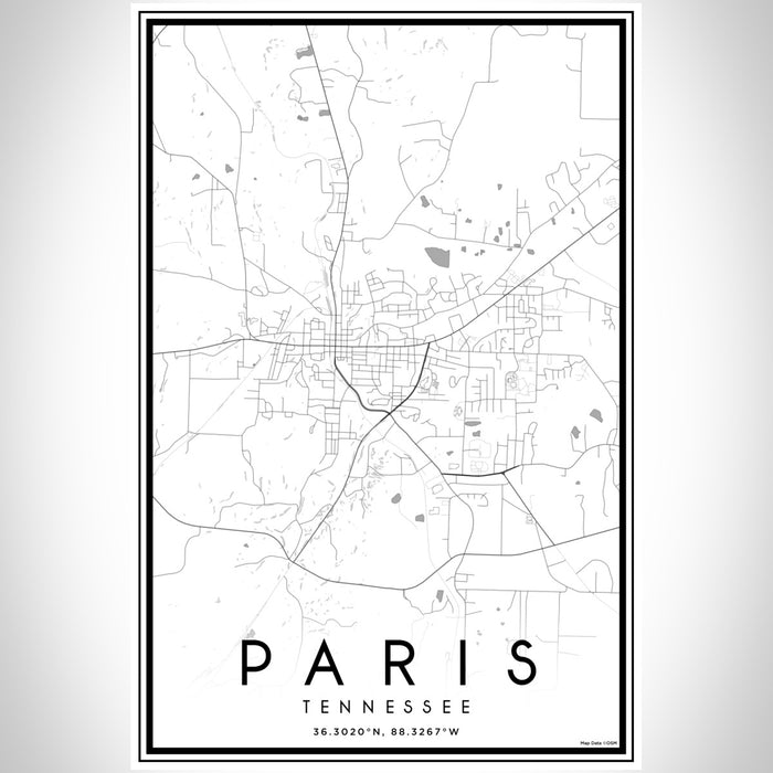 Paris Tennessee Map Print Portrait Orientation in Classic Style With Shaded Background