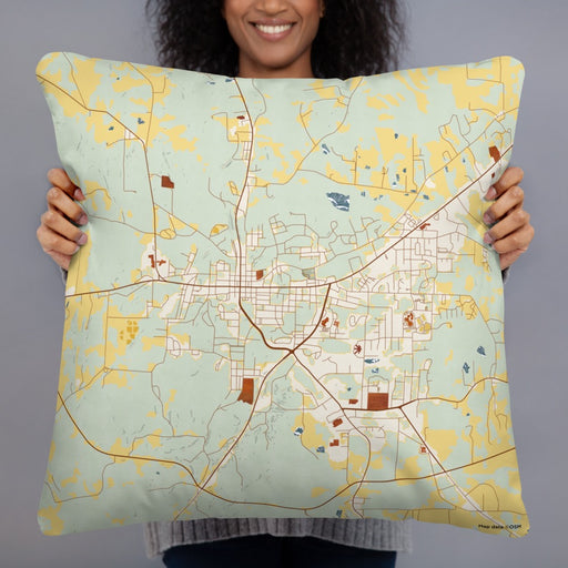 Person holding 22x22 Custom Paris Tennessee Map Throw Pillow in Woodblock