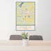 24x36 Paris Texas Map Print Portrait Orientation in Woodblock Style Behind 2 Chairs Table and Potted Plant