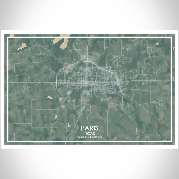 Paris Texas Map Print Landscape Orientation in Afternoon Style With Shaded Background