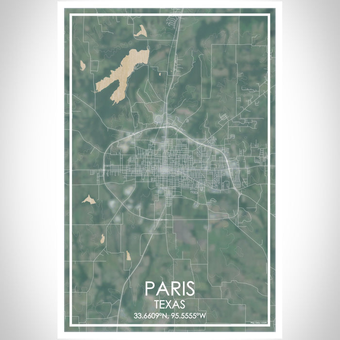 Paris Texas Map Print Portrait Orientation in Afternoon Style With Shaded Background