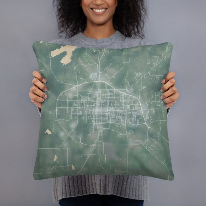 Person holding 18x18 Custom Paris Texas Map Throw Pillow in Afternoon