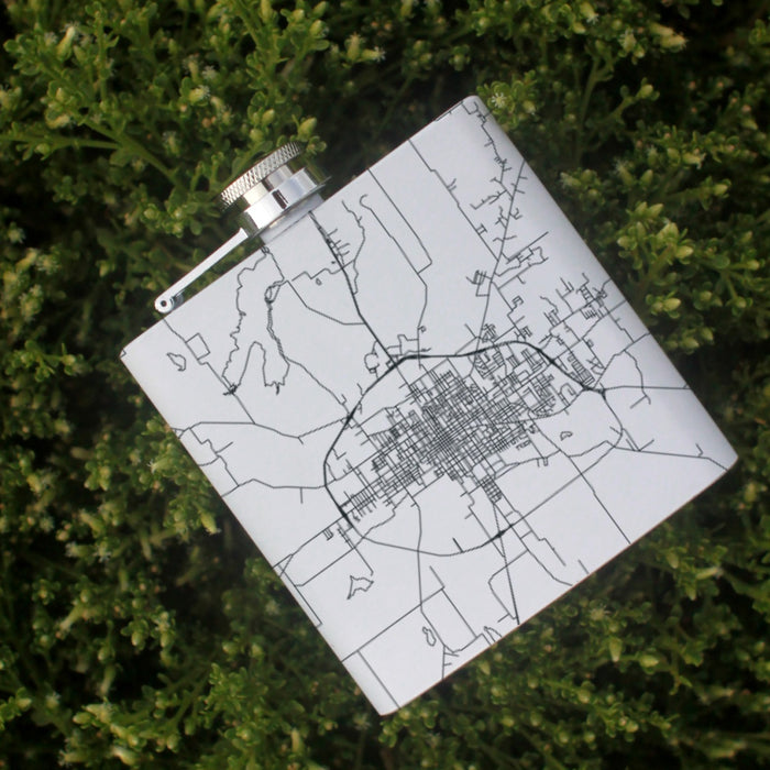 Paris Texas Custom Engraved City Map Inscription Coordinates on 6oz Stainless Steel Flask in White