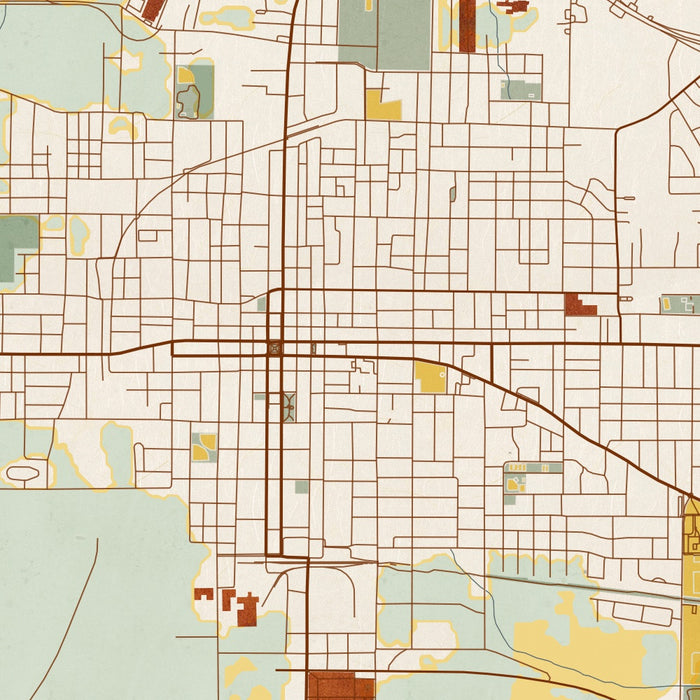 Paris Texas Map Print in Woodblock Style Zoomed In Close Up Showing Details