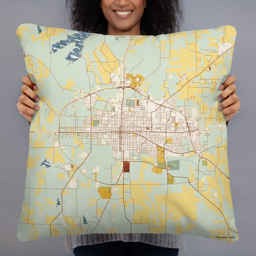 Person holding 22x22 Custom Paris Texas Map Throw Pillow in Woodblock