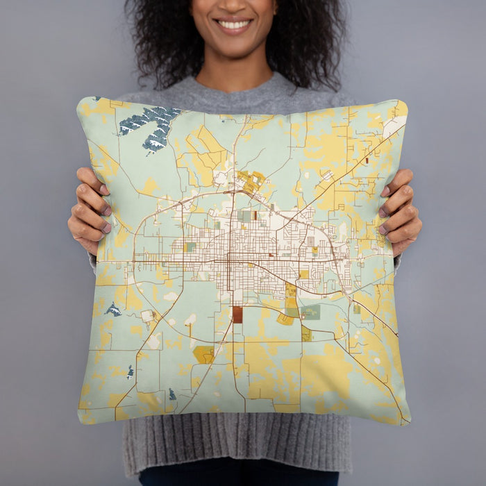 Person holding 18x18 Custom Paris Texas Map Throw Pillow in Woodblock