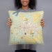 Person holding 18x18 Custom Paris Texas Map Throw Pillow in Woodblock