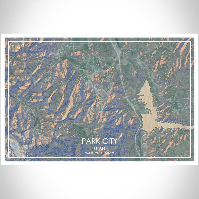 Park City Utah Map Print Landscape Orientation in Afternoon Style With Shaded Background