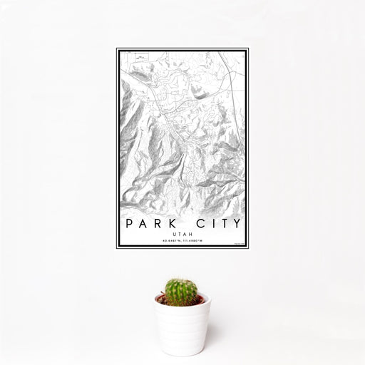 12x18 Park City Utah Map Print Portrait Orientation in Classic Style With Small Cactus Plant in White Planter
