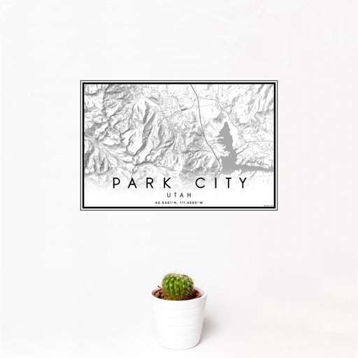12x18 Park City Utah Map Print Landscape Orientation in Classic Style With Small Cactus Plant in White Planter