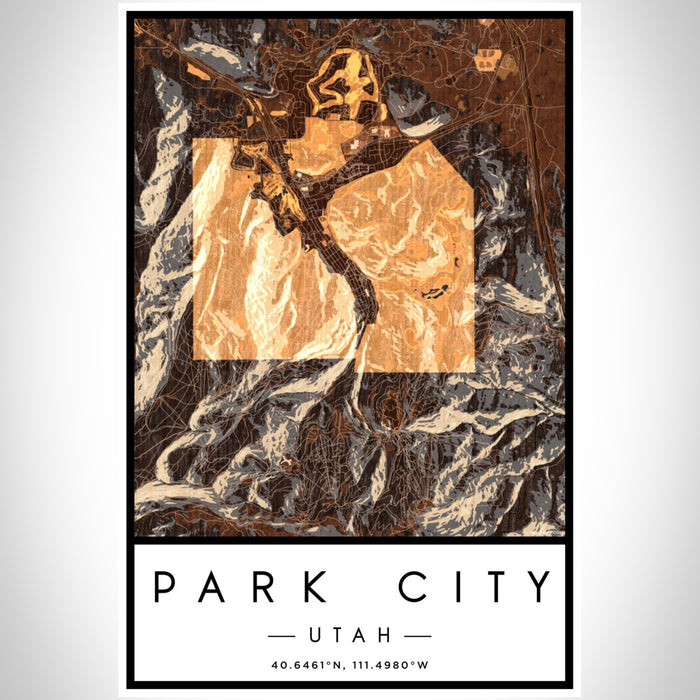 Park City Utah Map Print Portrait Orientation in Ember Style With Shaded Background