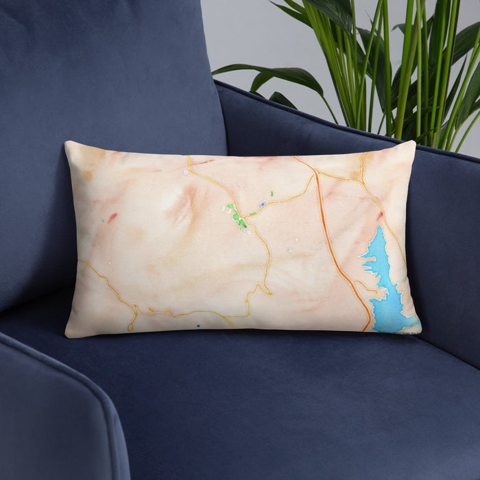 Custom Park City Utah Map Throw Pillow in Watercolor on Blue Colored Chair