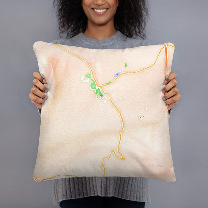 Person holding 18x18 Custom Park City Utah Map Throw Pillow in Watercolor
