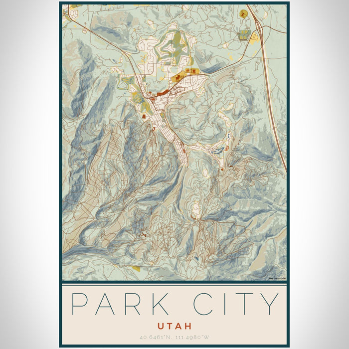 Park City Utah Map Print Portrait Orientation in Woodblock Style With Shaded Background