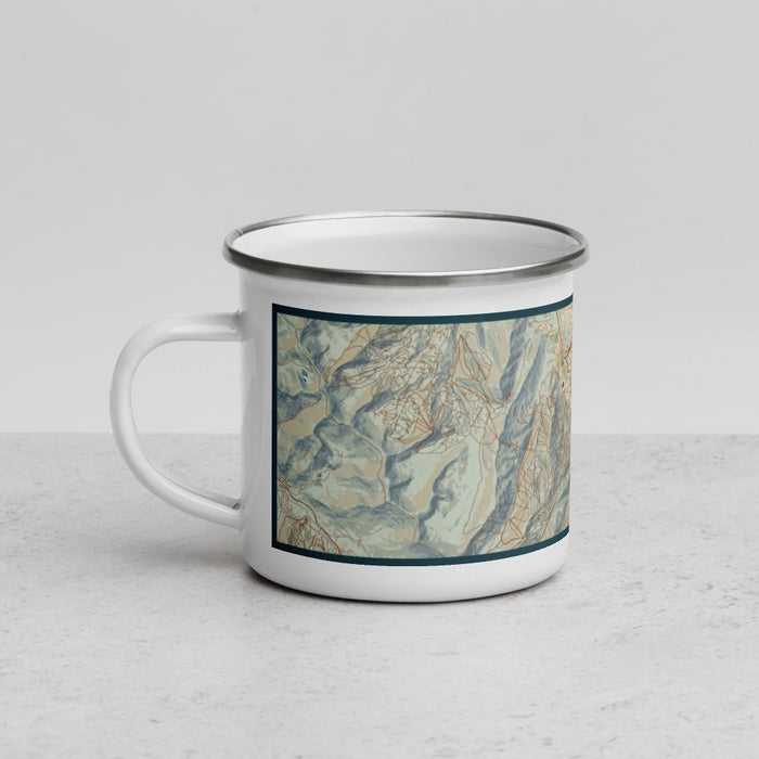 Left View Custom Park City Utah Map Enamel Mug in Woodblock