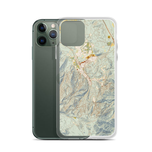 Custom Park City Utah Map Phone Case in Woodblock on Table with Laptop and Plant