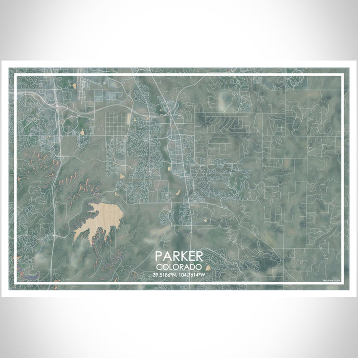 Parker Colorado Map Print Landscape Orientation in Afternoon Style With Shaded Background
