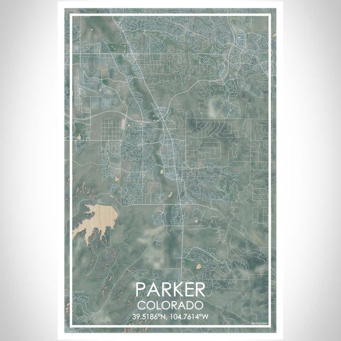 Parker Colorado Map Print Portrait Orientation in Afternoon Style With Shaded Background