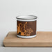 Front View Custom Parker Colorado Map Enamel Mug in Ember on Cutting Board