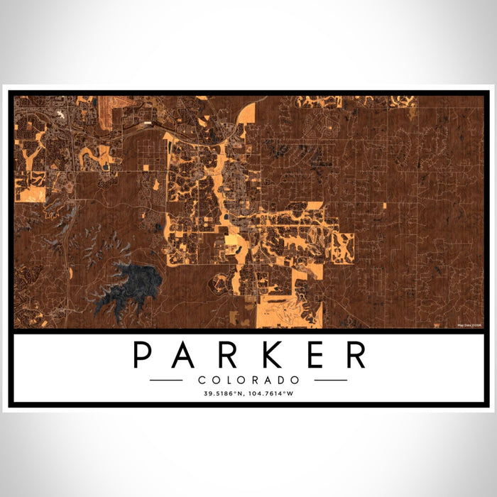 Parker Colorado Map Print Landscape Orientation in Ember Style With Shaded Background