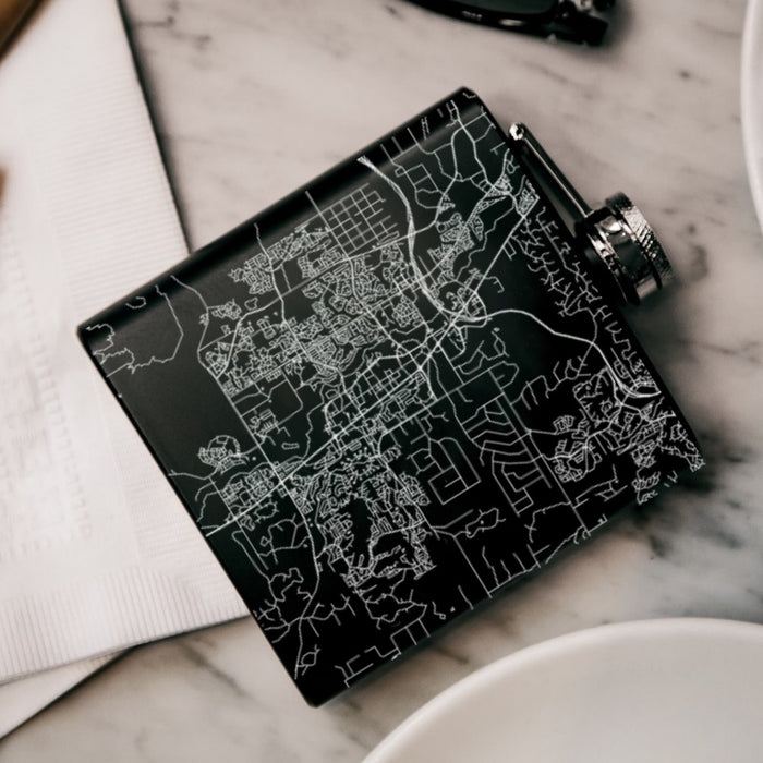 Parker Colorado Custom Engraved City Map Inscription Coordinates on 6oz Stainless Steel Flask in Black