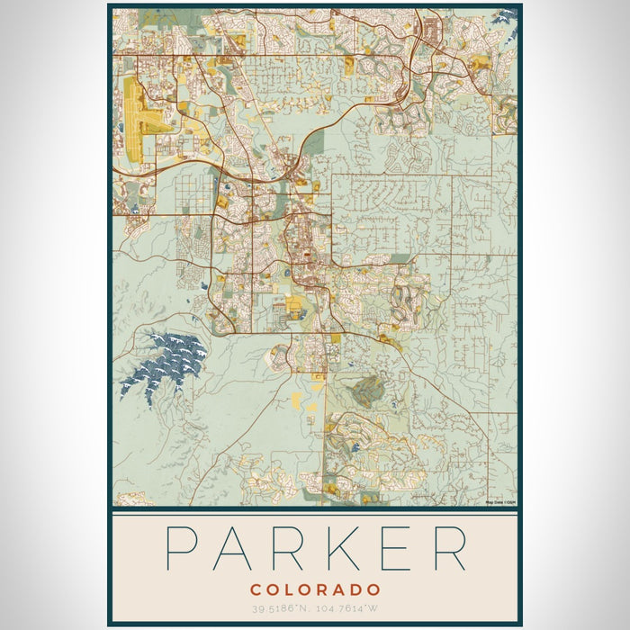 Parker Colorado Map Print Portrait Orientation in Woodblock Style With Shaded Background