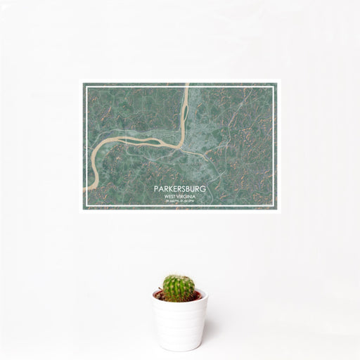 12x18 Parkersburg West Virginia Map Print Landscape Orientation in Afternoon Style With Small Cactus Plant in White Planter