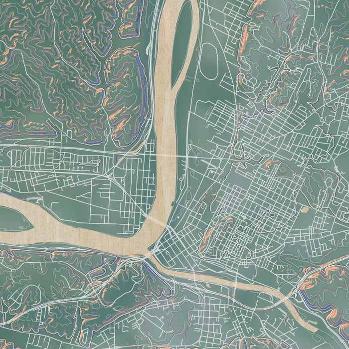 Parkersburg West Virginia Map Print in Afternoon Style Zoomed In Close Up Showing Details