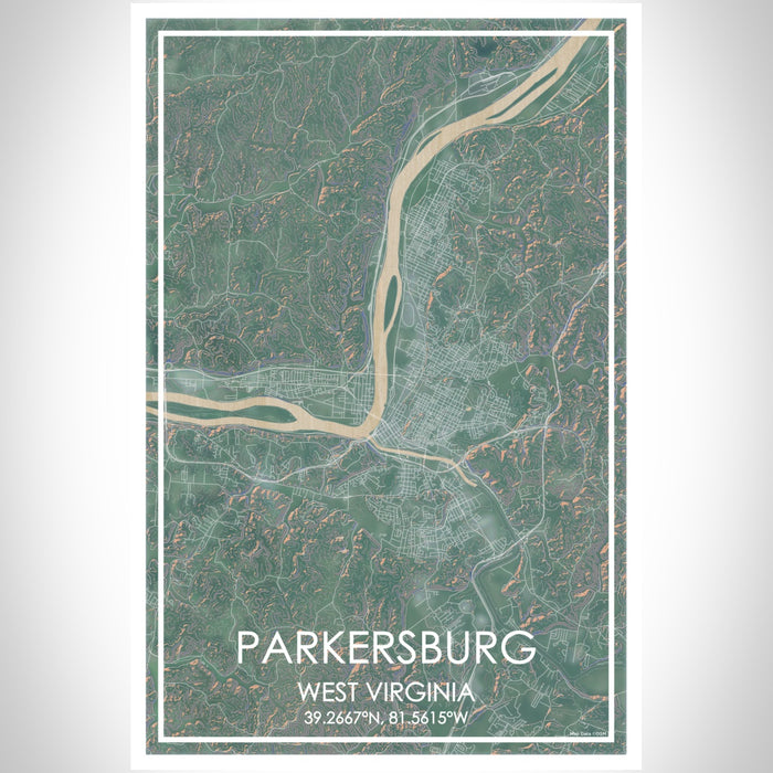 Parkersburg West Virginia Map Print Portrait Orientation in Afternoon Style With Shaded Background