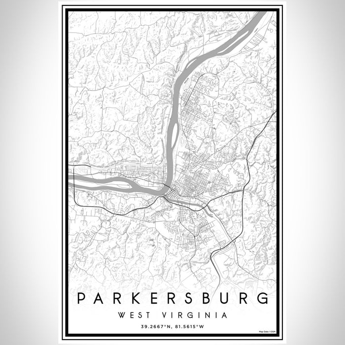 Parkersburg West Virginia Map Print Portrait Orientation in Classic Style With Shaded Background