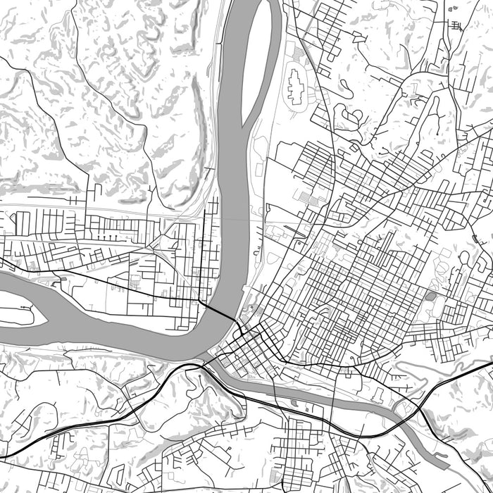 Parkersburg West Virginia Map Print in Classic Style Zoomed In Close Up Showing Details
