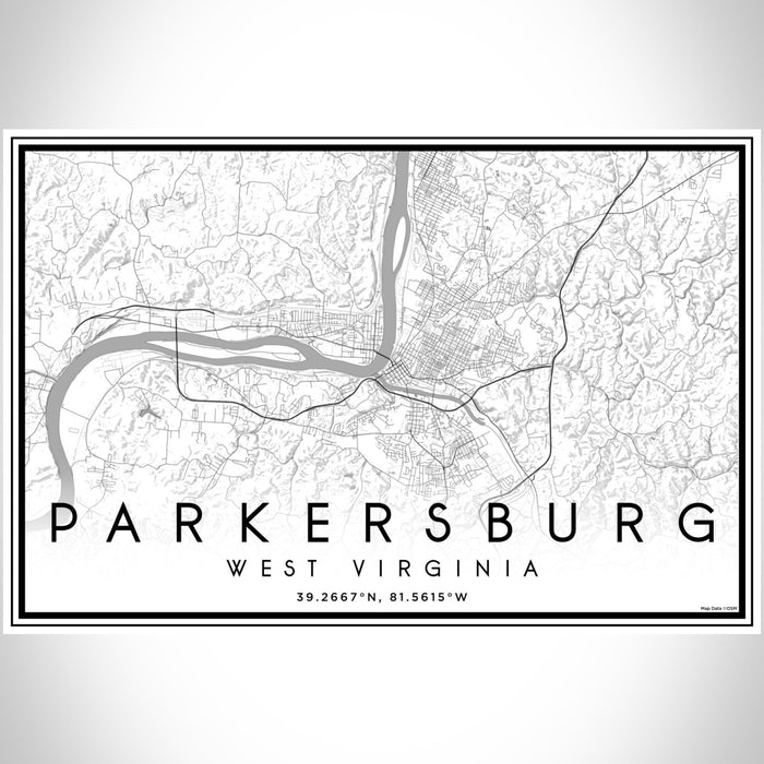 Parkersburg West Virginia Map Print Landscape Orientation in Classic Style With Shaded Background