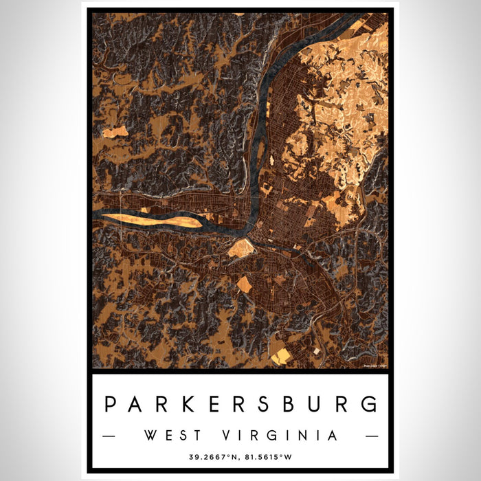 Parkersburg West Virginia Map Print Portrait Orientation in Ember Style With Shaded Background
