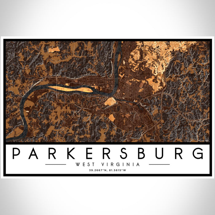 Parkersburg West Virginia Map Print Landscape Orientation in Ember Style With Shaded Background