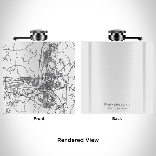 Rendered View of Parkersburg West Virginia Map Engraving on 6oz Stainless Steel Flask in White