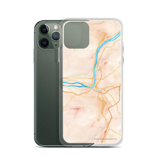 Custom Parkersburg West Virginia Map Phone Case in Watercolor on Table with Laptop and Plant
