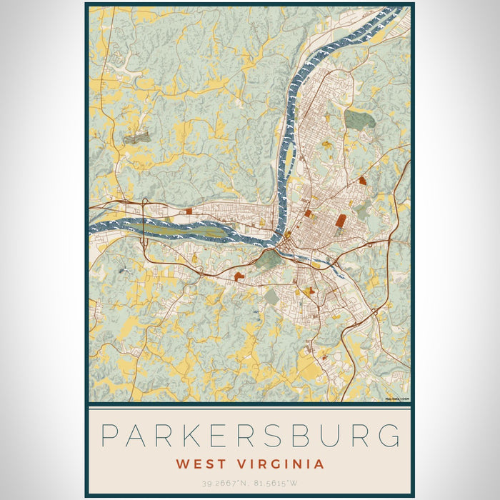 Parkersburg West Virginia Map Print Portrait Orientation in Woodblock Style With Shaded Background