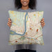 Person holding 18x18 Custom Parkersburg West Virginia Map Throw Pillow in Woodblock