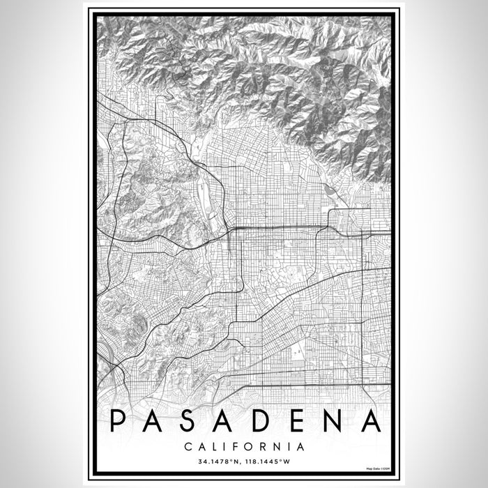 Pasadena California Map Print Portrait Orientation in Classic Style With Shaded Background