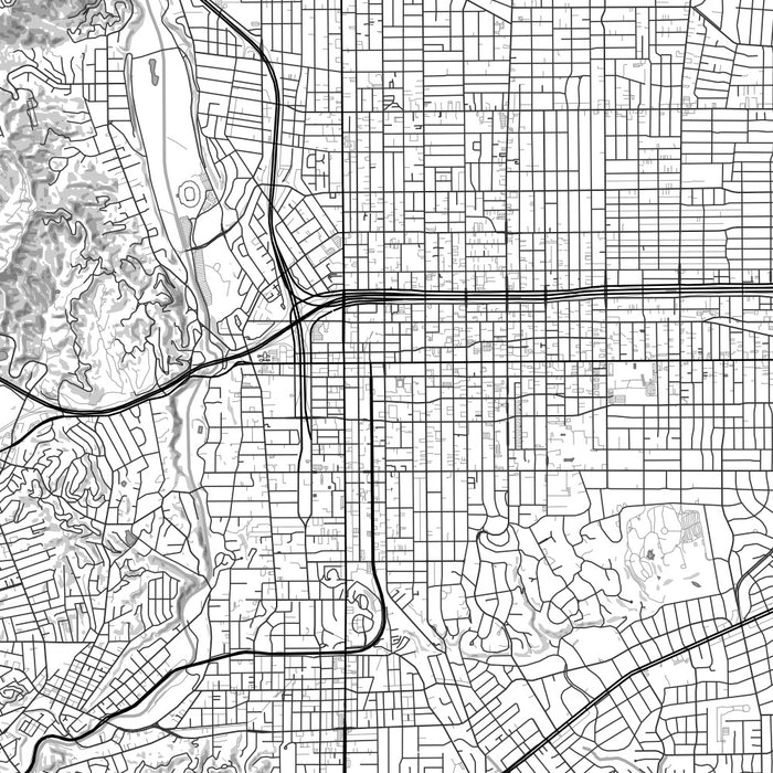 Pasadena California Map Print in Classic Style Zoomed In Close Up Showing Details