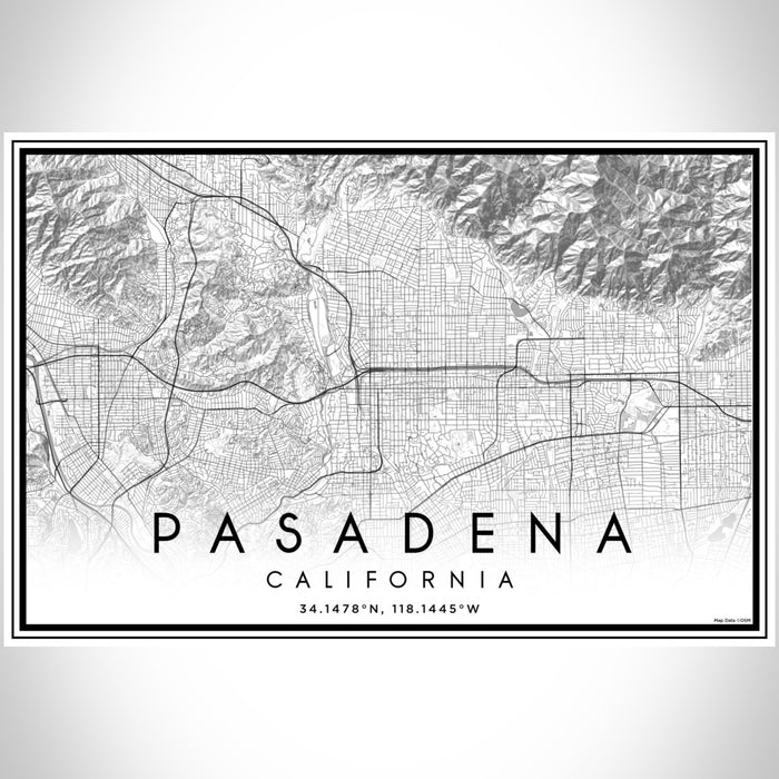 Pasadena California Map Print Landscape Orientation in Classic Style With Shaded Background