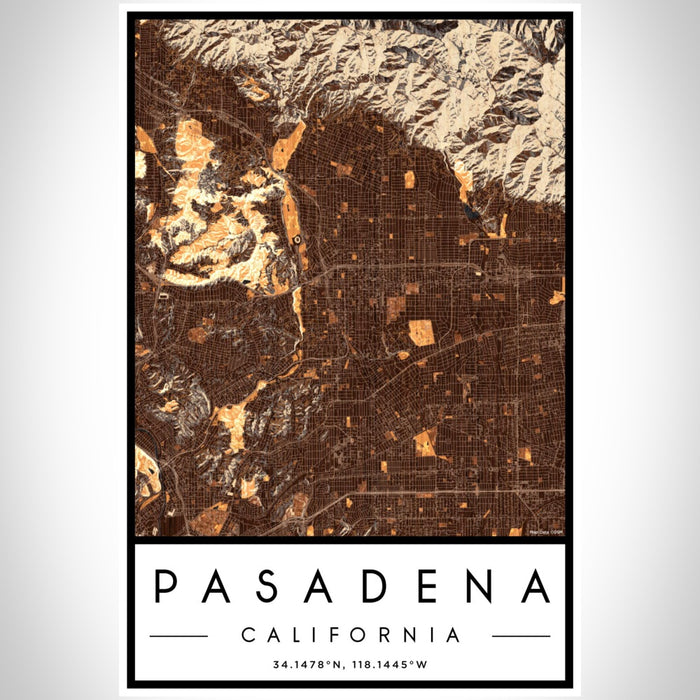 Pasadena California Map Print Portrait Orientation in Ember Style With Shaded Background
