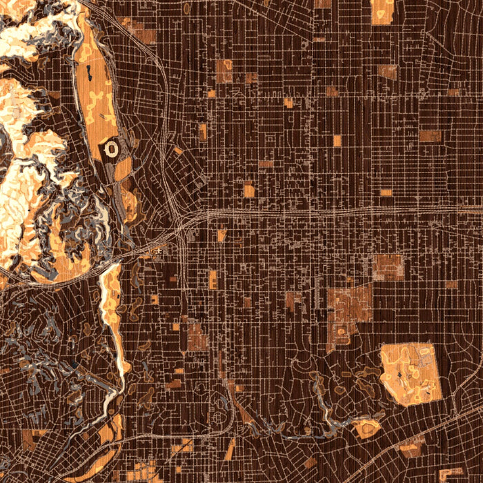 Pasadena California Map Print in Ember Style Zoomed In Close Up Showing Details