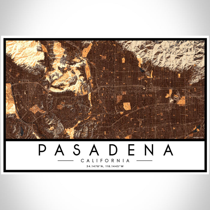 Pasadena California Map Print Landscape Orientation in Ember Style With Shaded Background