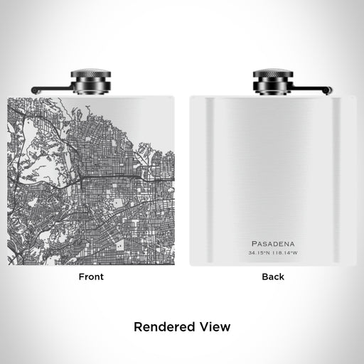 Rendered View of Pasadena California Map Engraving on 6oz Stainless Steel Flask in White