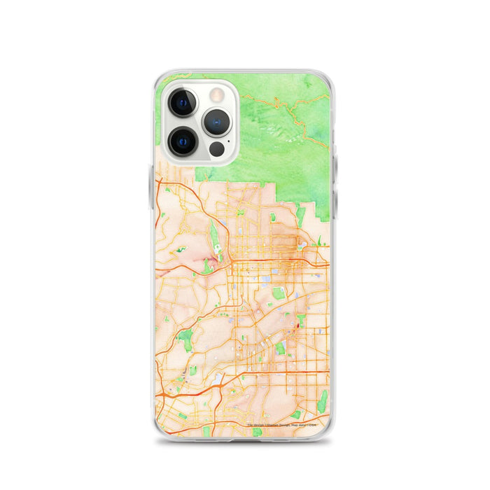 Custom Pasadena California Map iPhone 12 Pro Phone Case in Watercolor