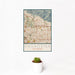 12x18 Pasadena California Map Print Portrait Orientation in Woodblock Style With Small Cactus Plant in White Planter