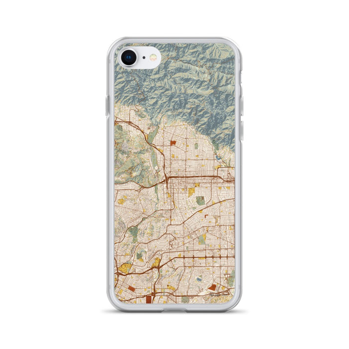 Custom Pasadena California Map iPhone SE Phone Case in Woodblock