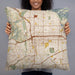 Person holding 22x22 Custom Pasadena California Map Throw Pillow in Woodblock
